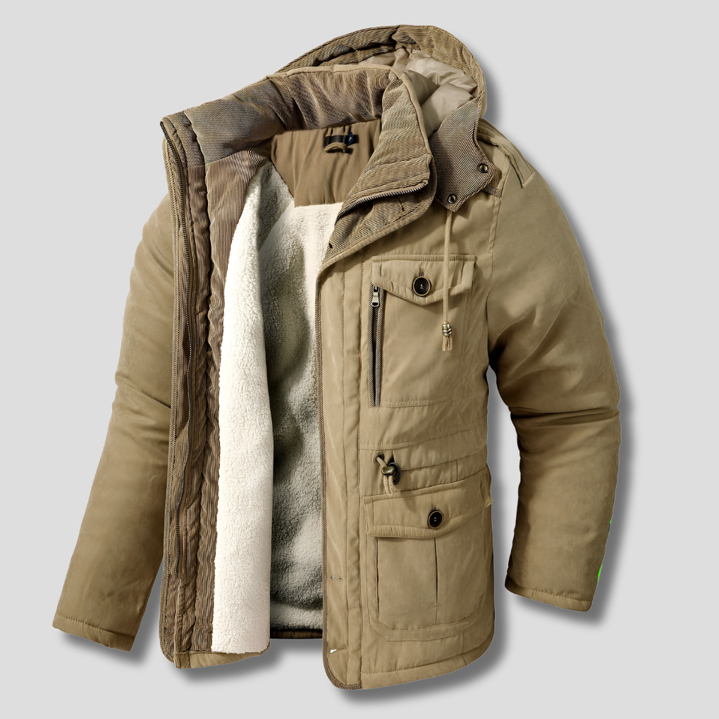 Mens Winter Jacket Multi-Pocket Insulated Warm Fit