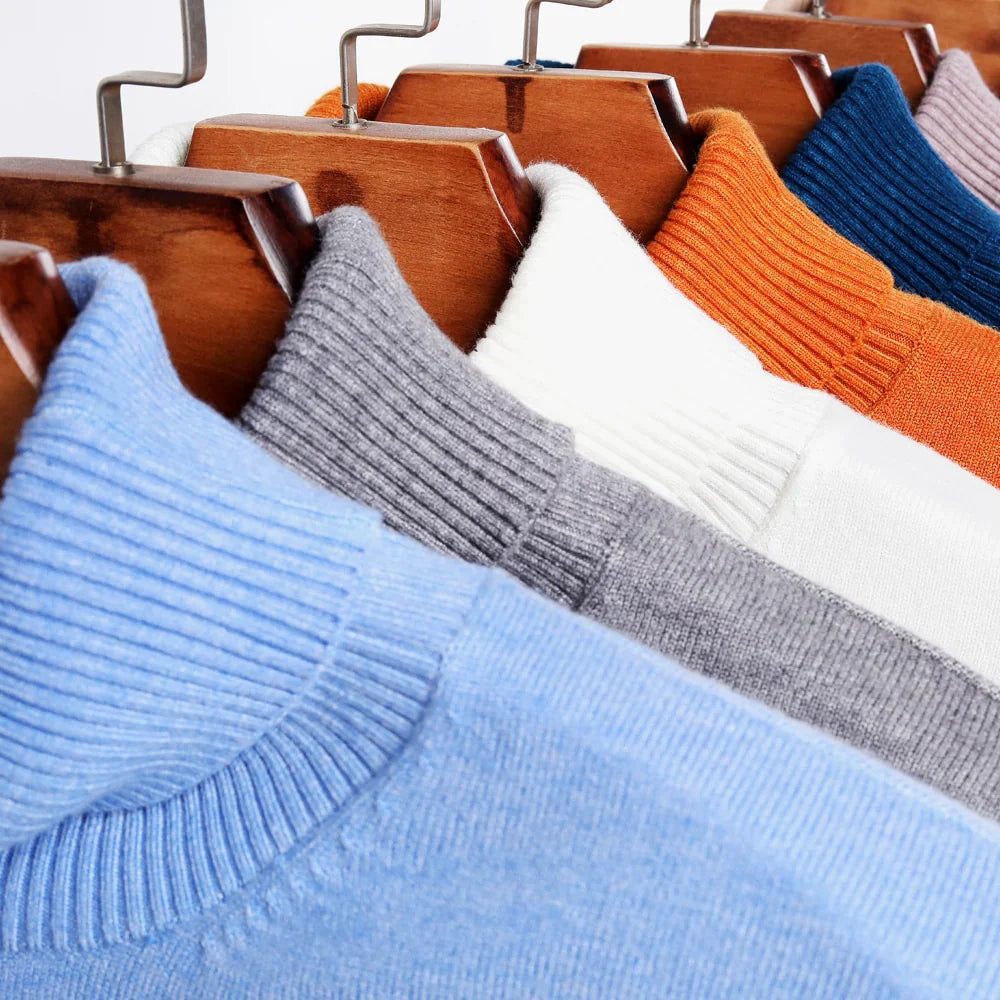 Mens Ribbed Turtleneck Knit Sweater Slim Fit