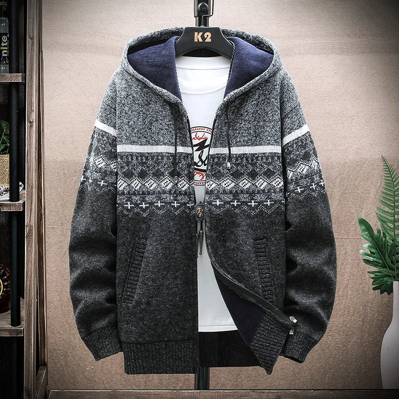 Mens Hooded Winter Jacket Plaid Warm Fit