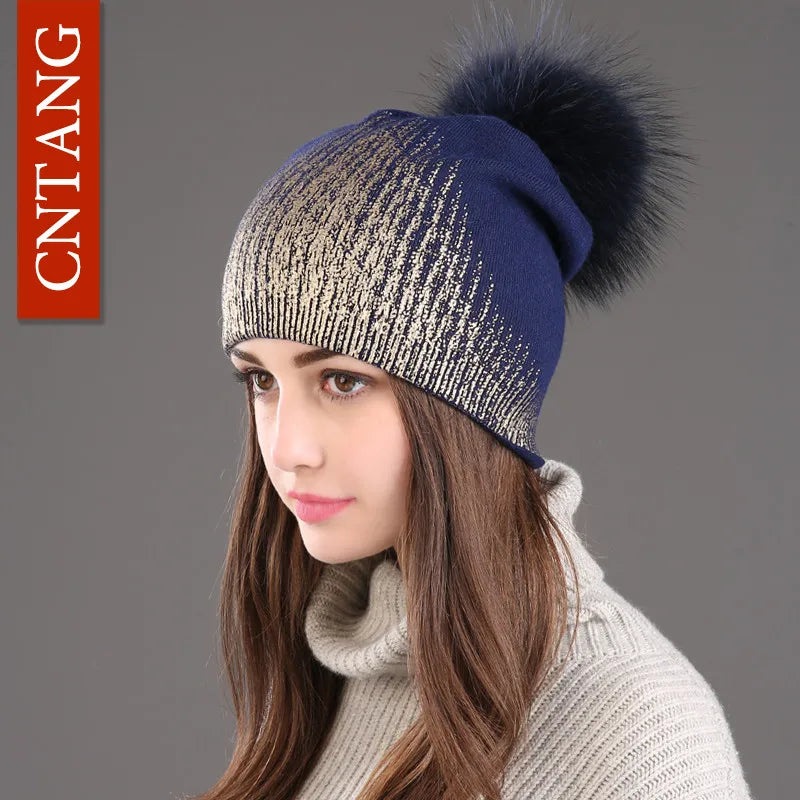 Unisex Knit Winter Hat with Faux Fur Pom Pom