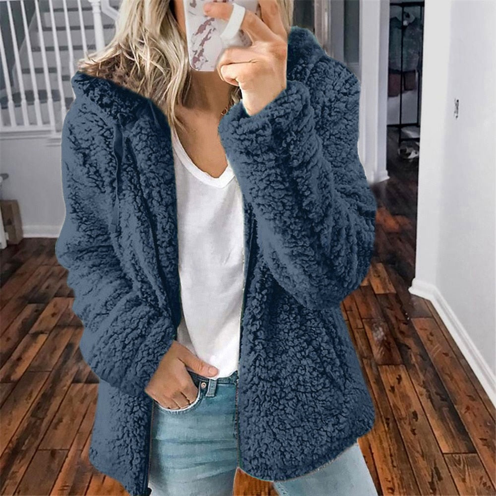 Womens Teddy Coat Soft Fleece Hooded
