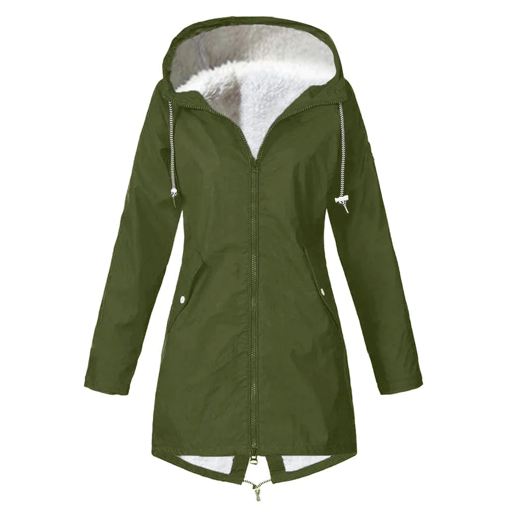 Womens Waterproof Parka Jacket with Hood and Fleece Lining