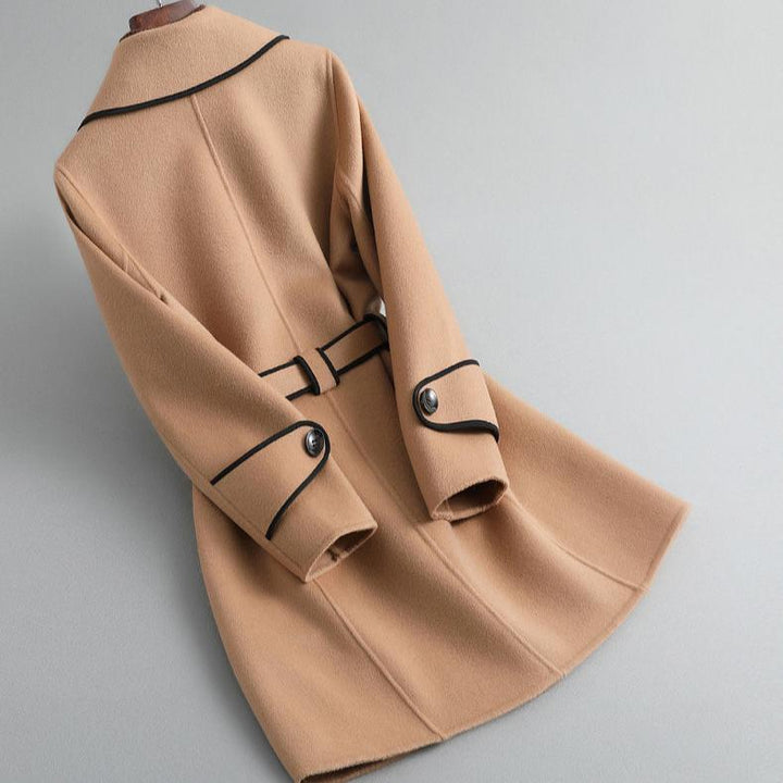 Womens Wool Coat Belted Tailored Wrap Overcoat
