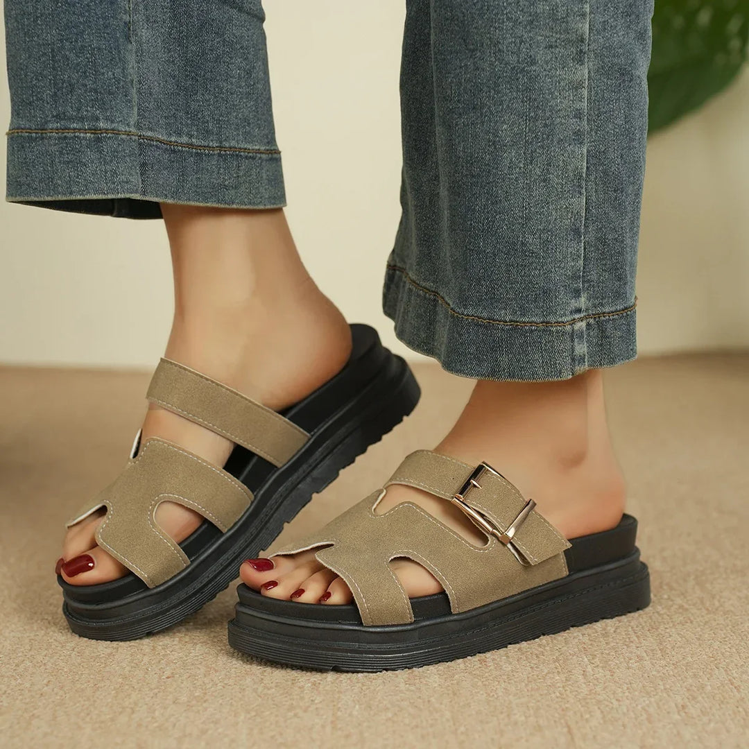 Womens Buckle Sandals Sporty Thick Sole Slides