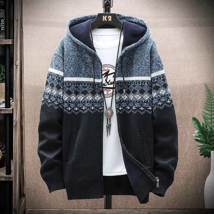 Mens Hooded Winter Jacket Plaid Warm Fit