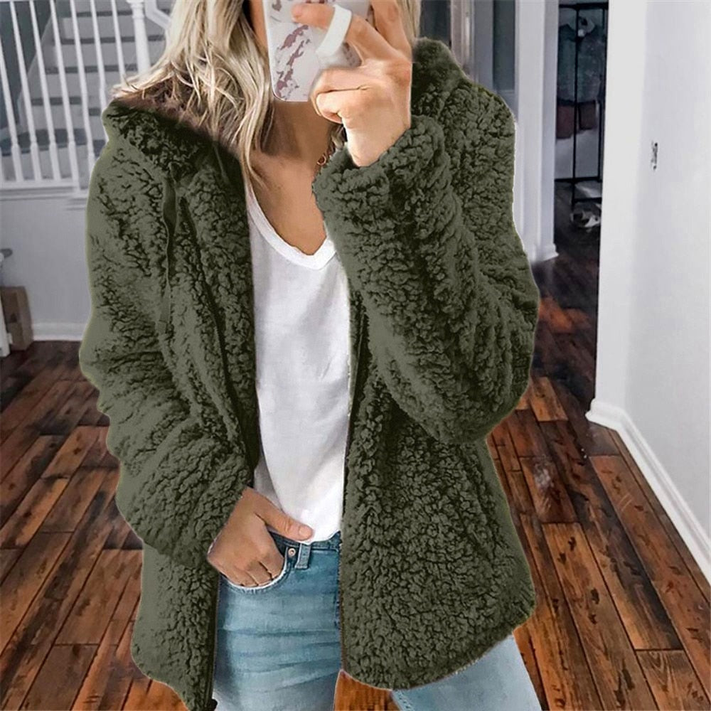 Womens Teddy Coat Soft Fleece Hooded