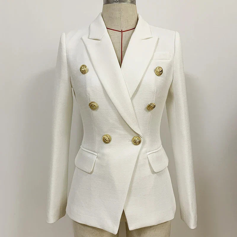 Womens Double-Breasted Jacket with Metal Buttons Tailored Fit