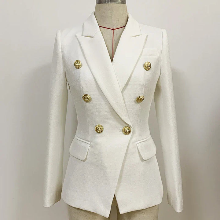 Womens Double-Breasted Jacket with Metal Buttons Tailored Fit