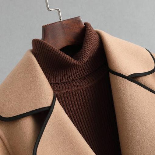 Womens Wool Coat Belted Tailored Wrap Overcoat