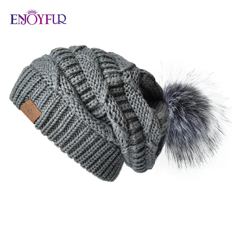 Unisex Slouch Beanie Hat Soft Faux Fur Winter