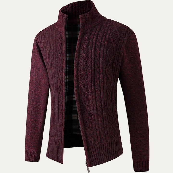 Mens Ribbed Zip Cardigan Sweater Funnel Collar