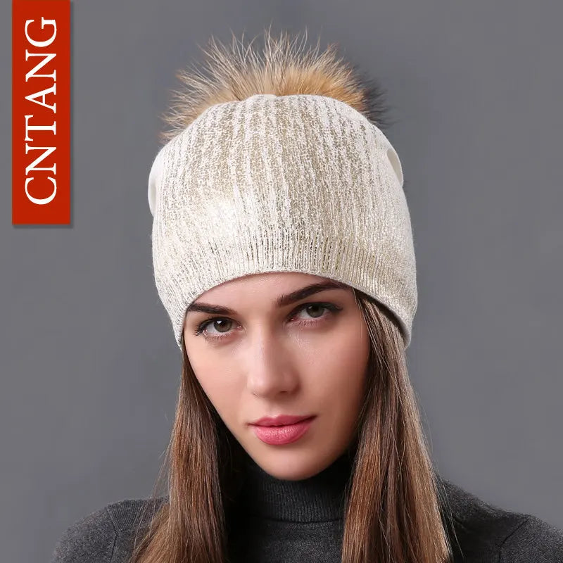 Unisex Knit Winter Hat with Faux Fur Pom Pom