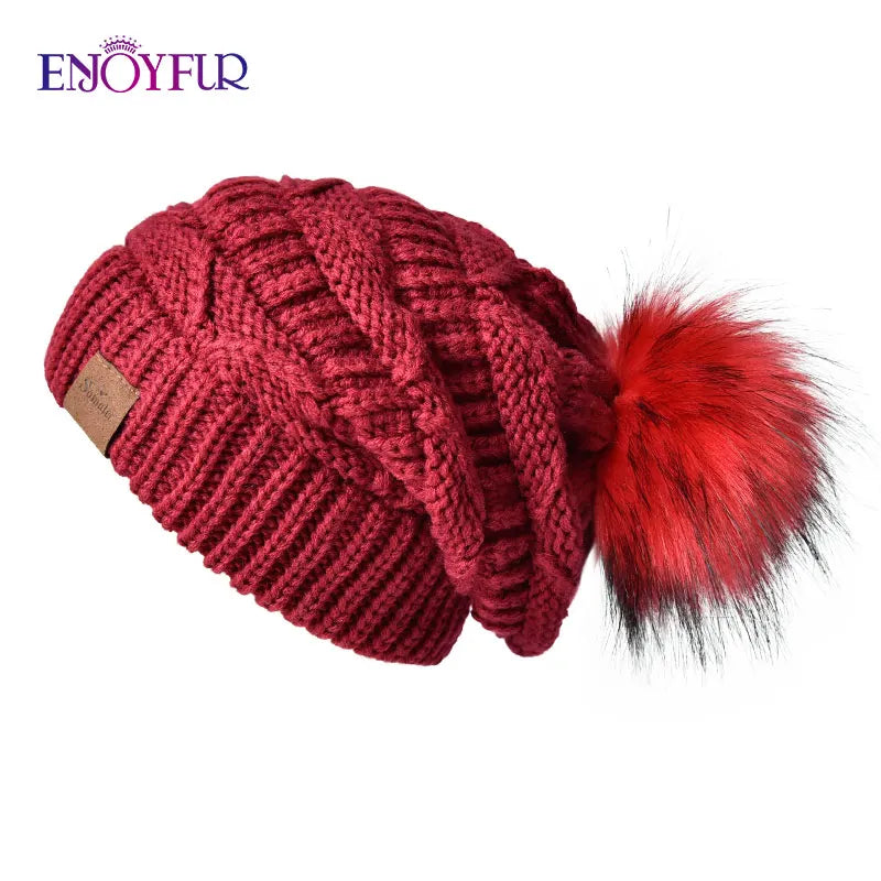 Unisex Slouch Beanie Hat Soft Faux Fur Winter