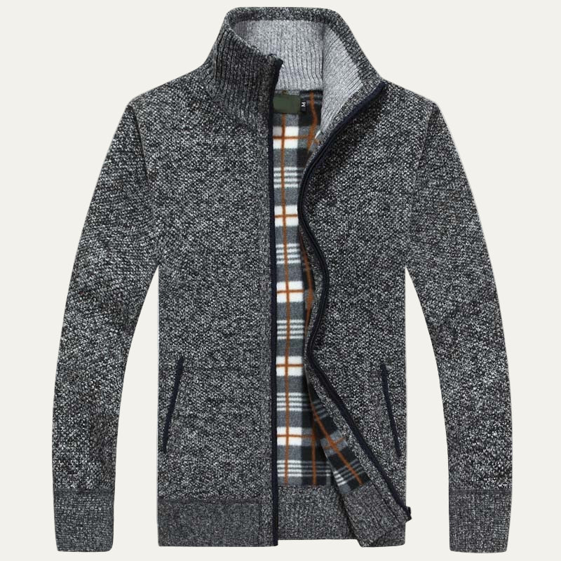 Mens Ribbed Zip Cardigan Sweater Funnel Collar
