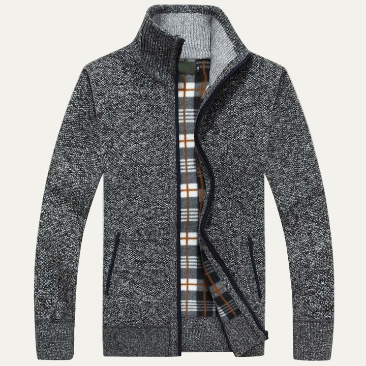 Mens Ribbed Zip Cardigan Sweater Funnel Collar