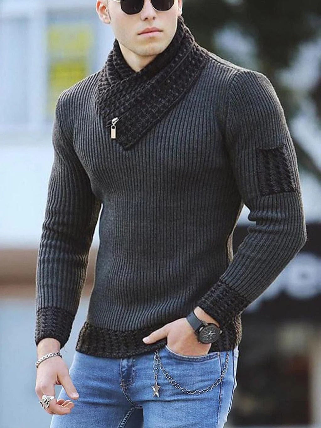 Mens Zip-Up Sweater Warm Knit Fit - BritishMode
