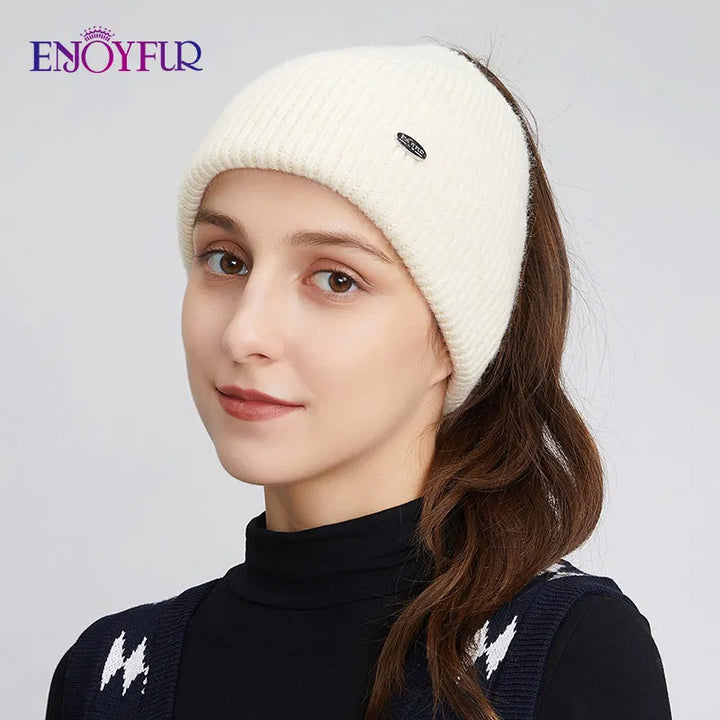 Womens Knitted Ponytail Hat Slouchy Warm