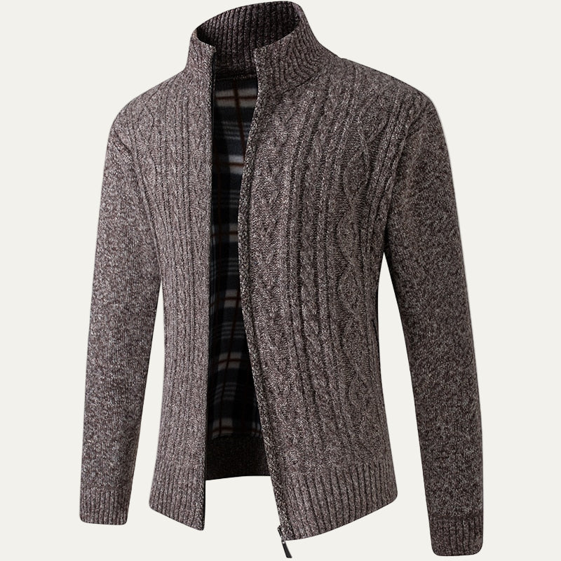 Mens Ribbed Zip Cardigan Sweater Funnel Collar