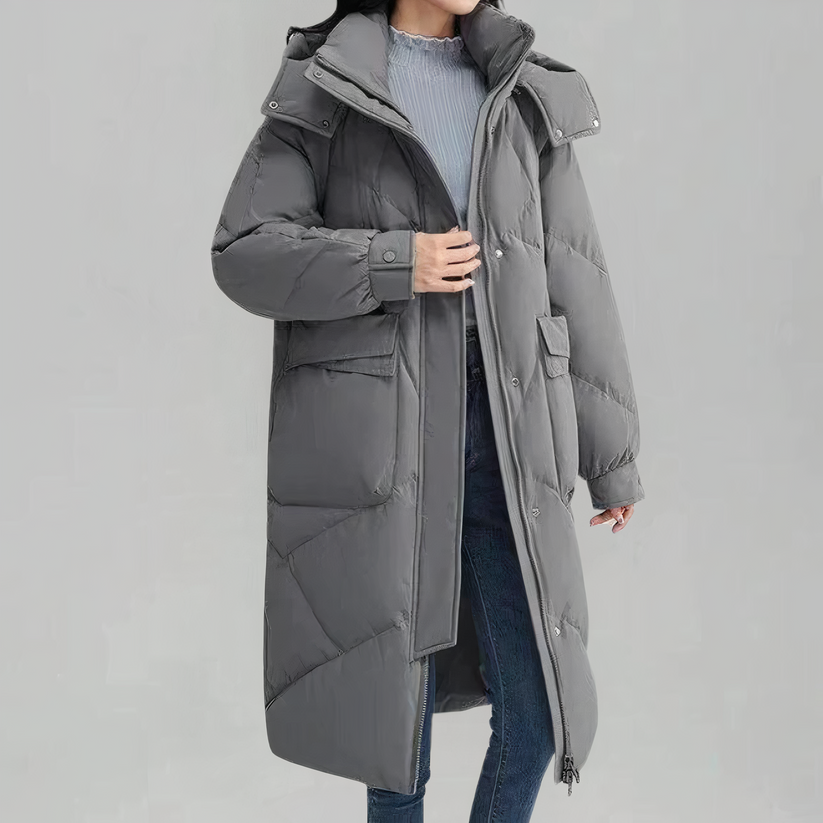 Womens Long Down Jacket Insulated Warm Fit