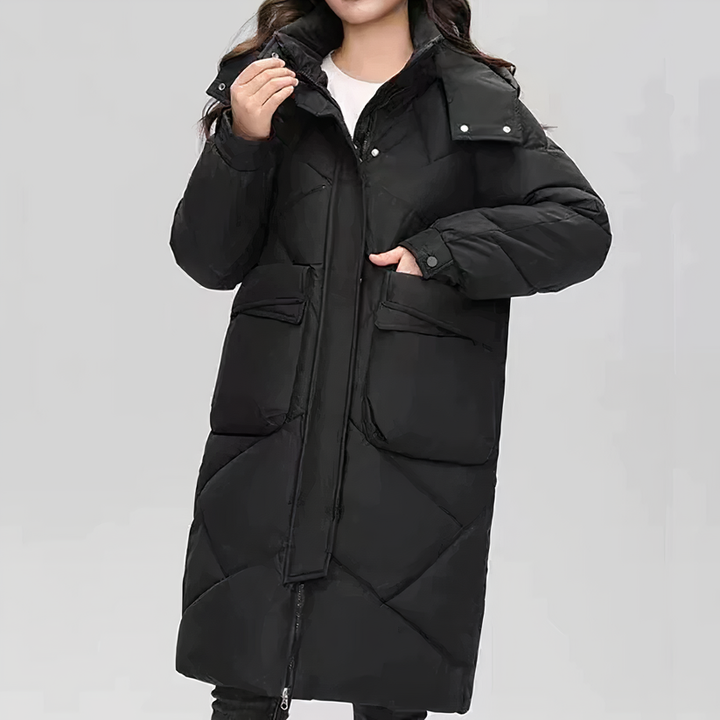 Womens Long Down Jacket Insulated Warm Fit
