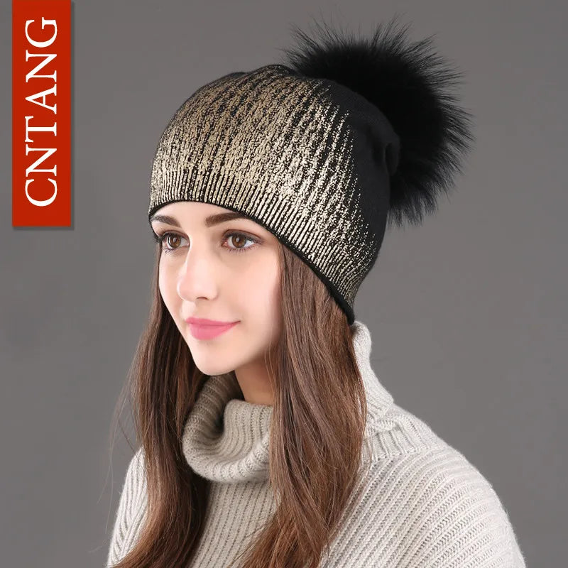 Unisex Knit Winter Hat with Faux Fur Pom Pom