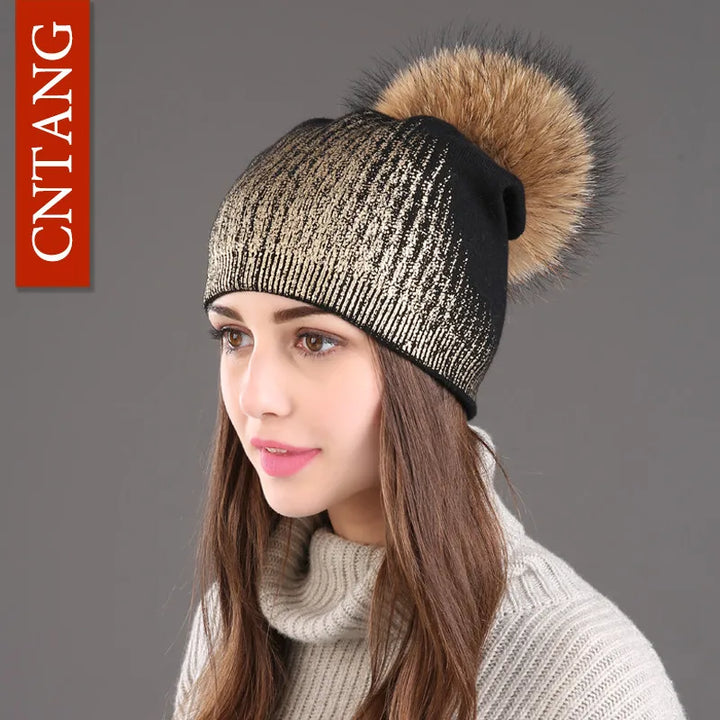 Unisex Knit Winter Hat with Faux Fur Pom Pom