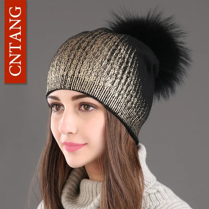Unisex Knit Winter Hat with Faux Fur Pom Pom - BritishMode