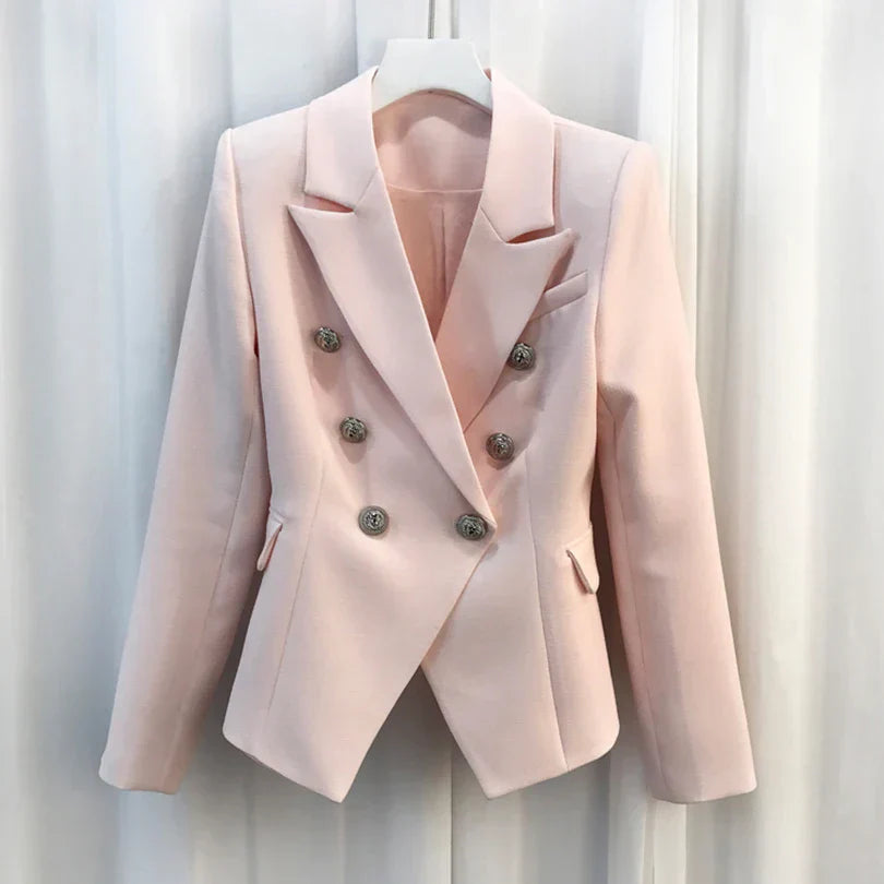 Womens Double-Breasted Jacket with Metal Buttons Tailored Fit - BritishMode