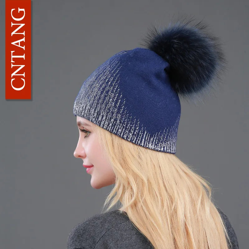 Unisex Knit Winter Hat with Faux Fur Pom Pom