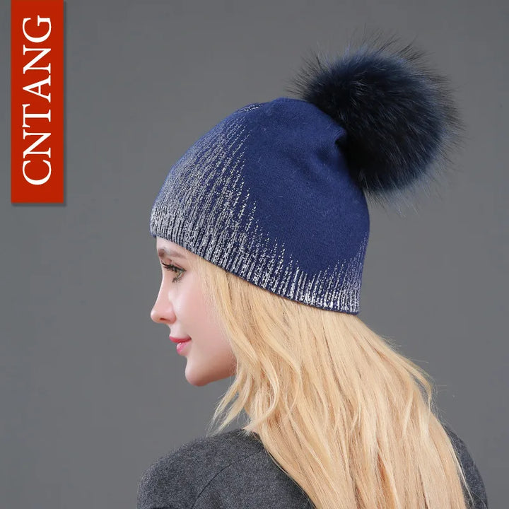 Unisex Knit Winter Hat with Faux Fur Pom Pom