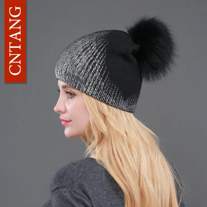 Unisex Knit Winter Hat with Faux Fur Pom Pom