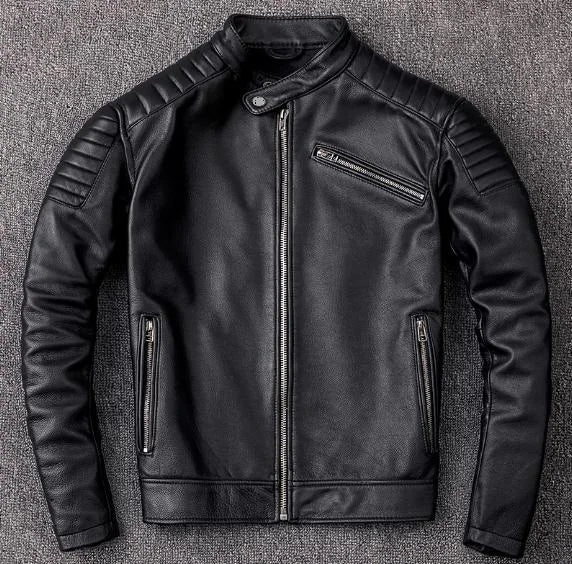 Mens Leather Biker Jacket Classic Moto Style