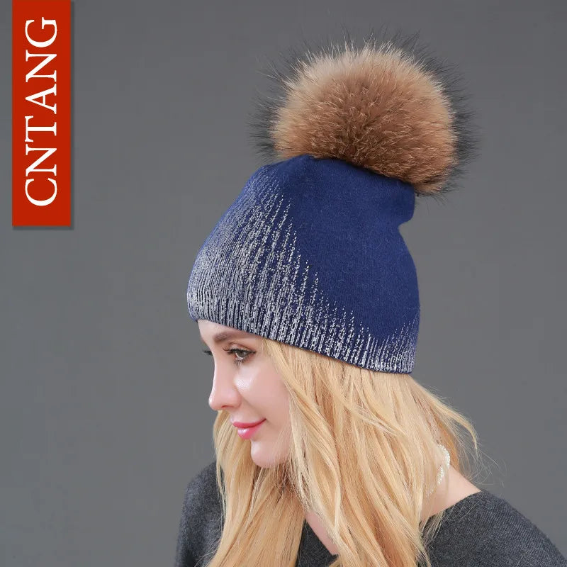 Unisex Knit Winter Hat with Faux Fur Pom Pom