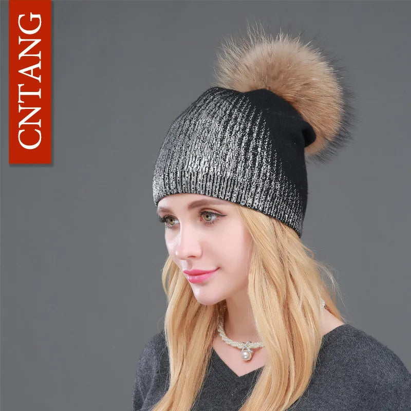 Unisex Knit Winter Hat with Faux Fur Pom Pom