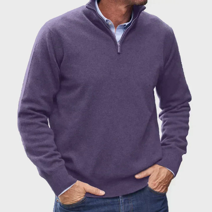 Mens Knit Pullover with Quarter Zip Smooth Fit