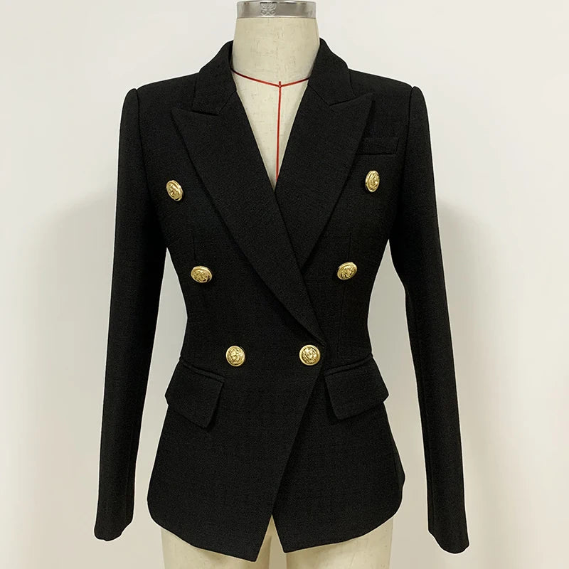 Womens Double-Breasted Jacket with Metal Buttons Tailored Fit