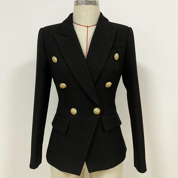 Womens Double-Breasted Jacket with Metal Buttons Tailored Fit