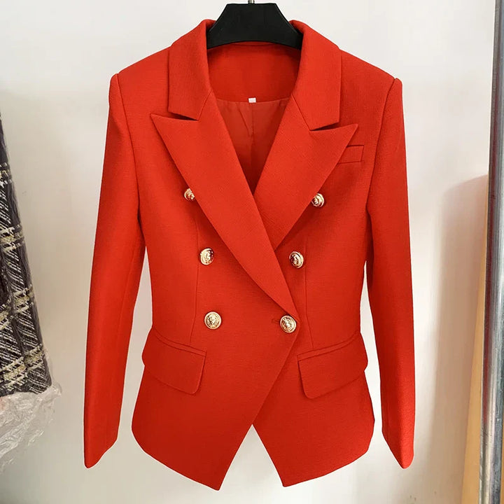 Womens Double-Breasted Jacket with Metal Buttons Tailored Fit