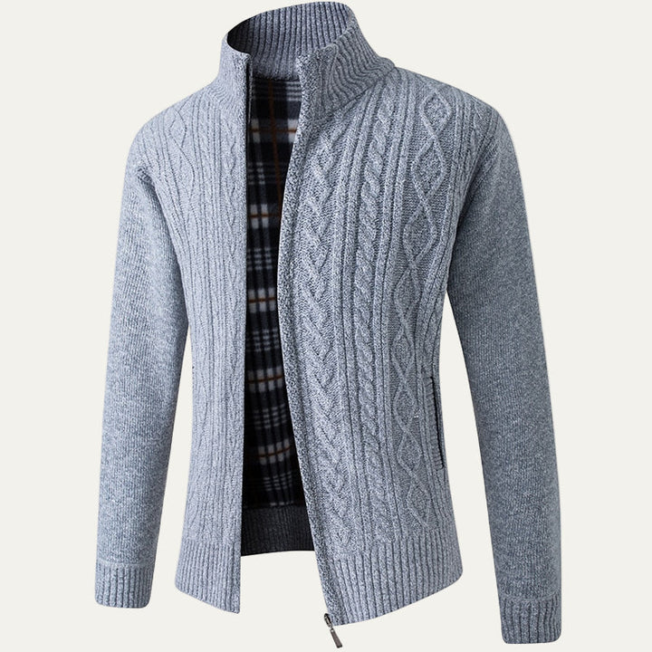Mens Ribbed Zip Cardigan Sweater Funnel Collar