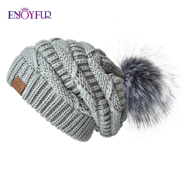 Unisex Slouch Beanie Hat Soft Faux Fur Winter