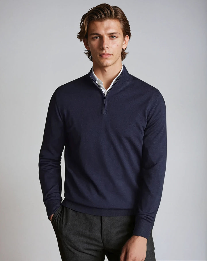 Mens Half-Zip Sweater Wool Blend Classic Fit