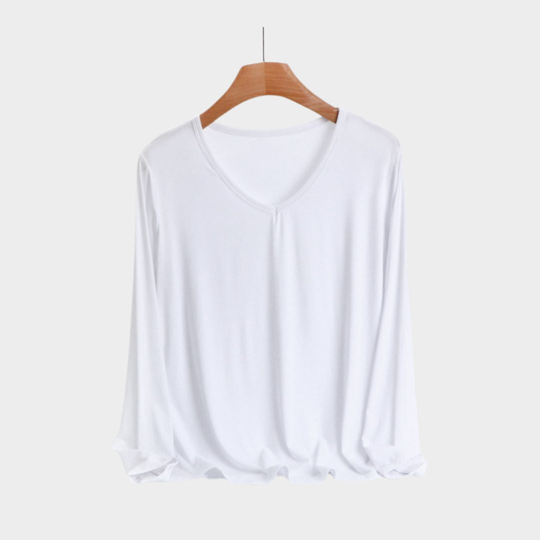 Womens Long Sleeve T-Shirt V-Neck Cotton Fit - BritishMode