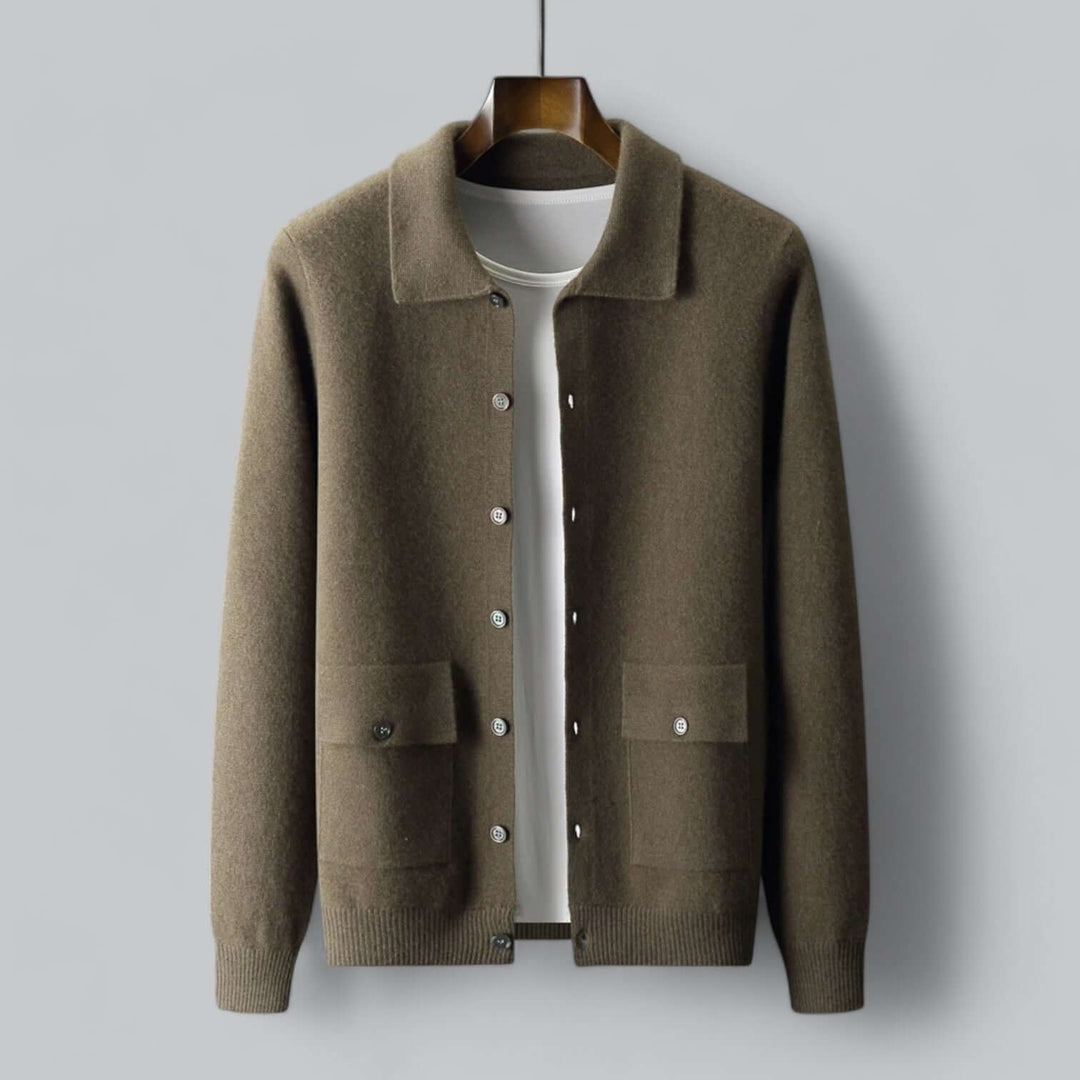 Mens Cashmere Blend Cardigan Button Front Turn-Down Collar - BritishMode