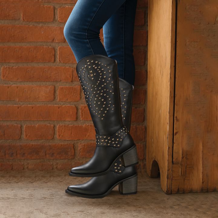 Womens Knee-High Boots Western Style Leather
