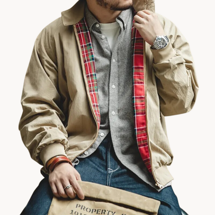 Mens Harrington Jacket Blend Lapel Zipper Closure