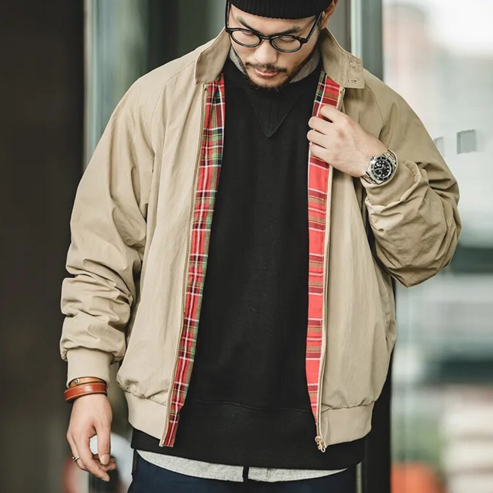Mens Harrington Jacket Blend Lapel Zipper Closure