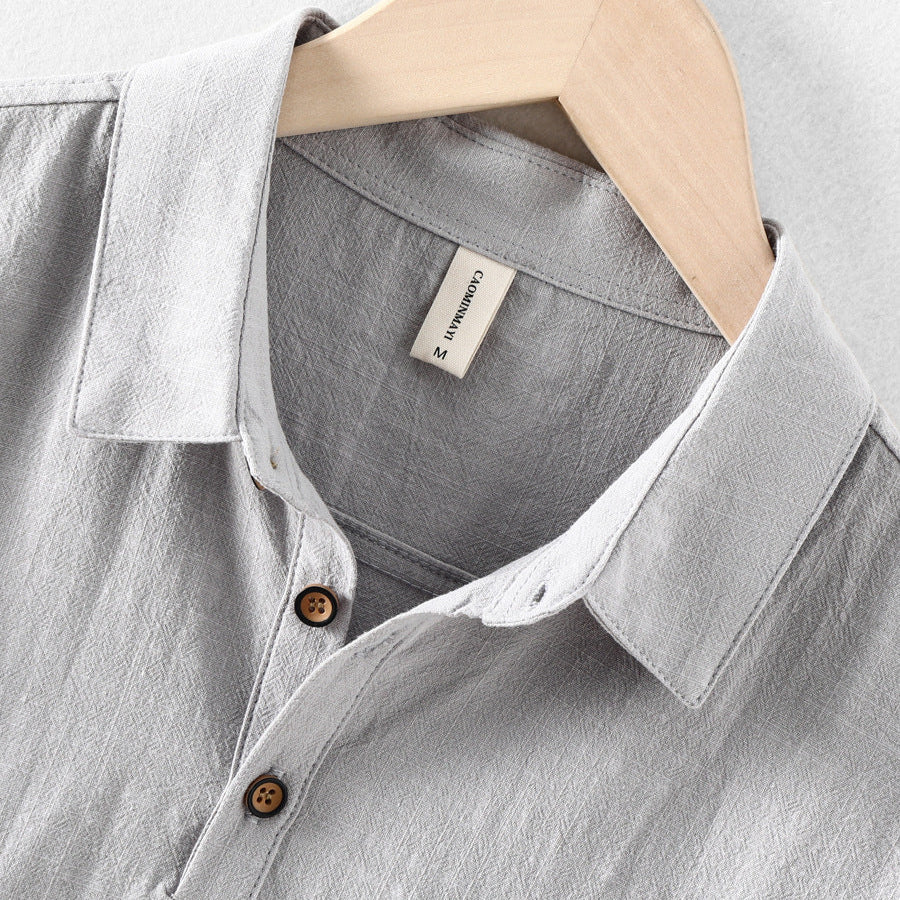 Mens Polo Shirt Cotton Linen Short Sleeve Casual Collar
