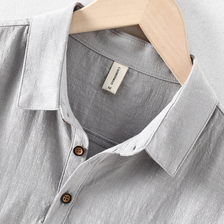 Mens Polo Shirt Cotton Linen Short Sleeve Casual Collar