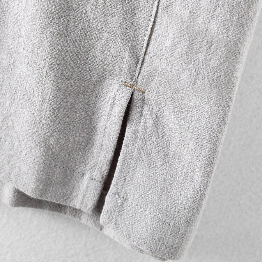 Mens Polo Shirt Cotton Linen Short Sleeve Casual Collar