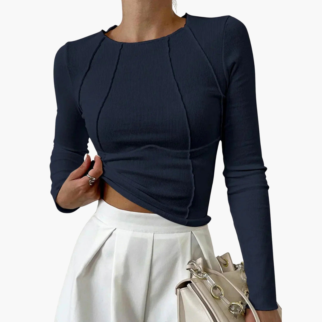 Womens Fitted Long Sleeve Top Stretch Fabric